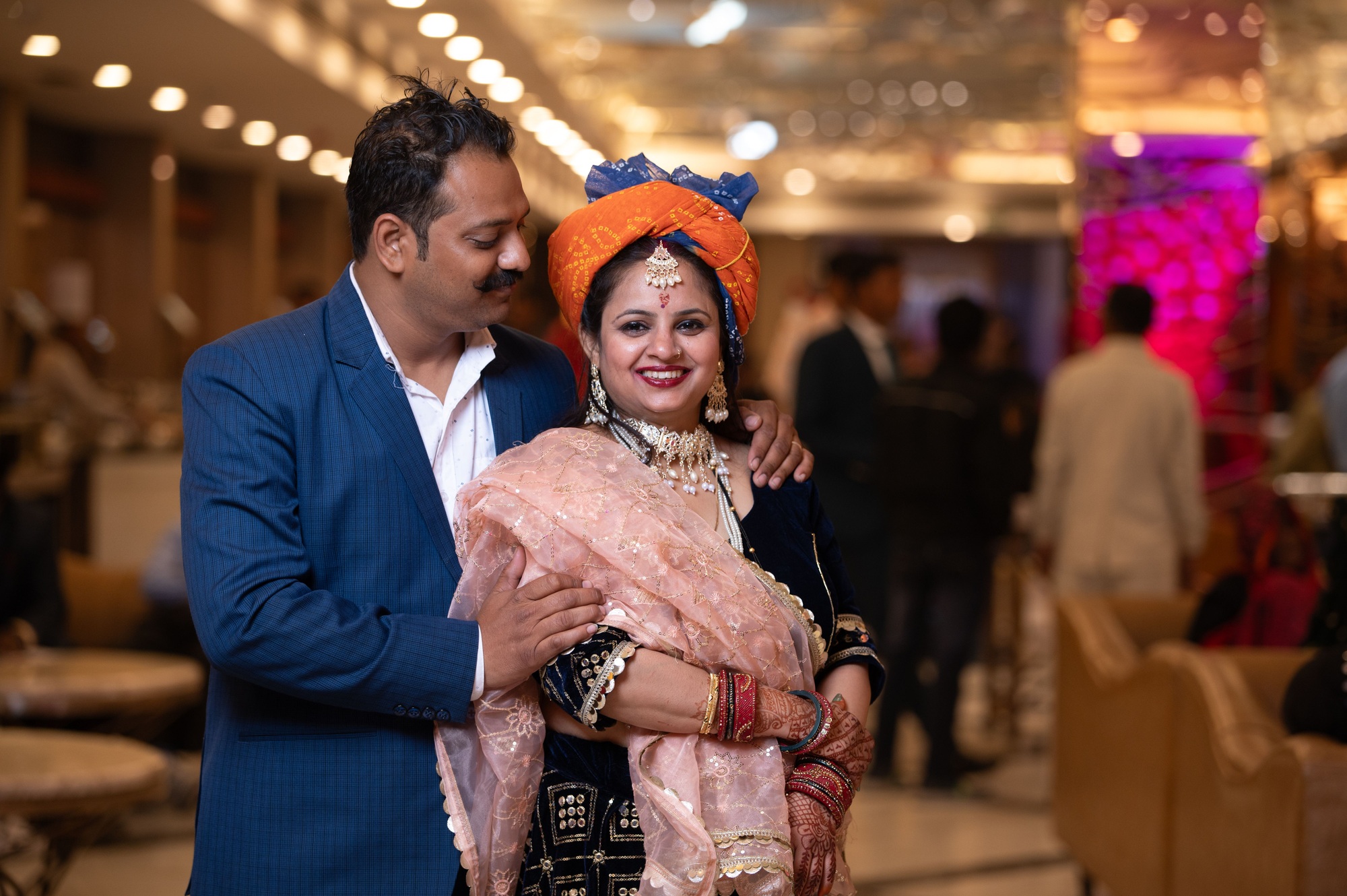 A couple in traditional Indian attire.